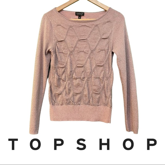 Topshop Tops - Topshop Pink Sparkle Ruched Long Sleeve Top